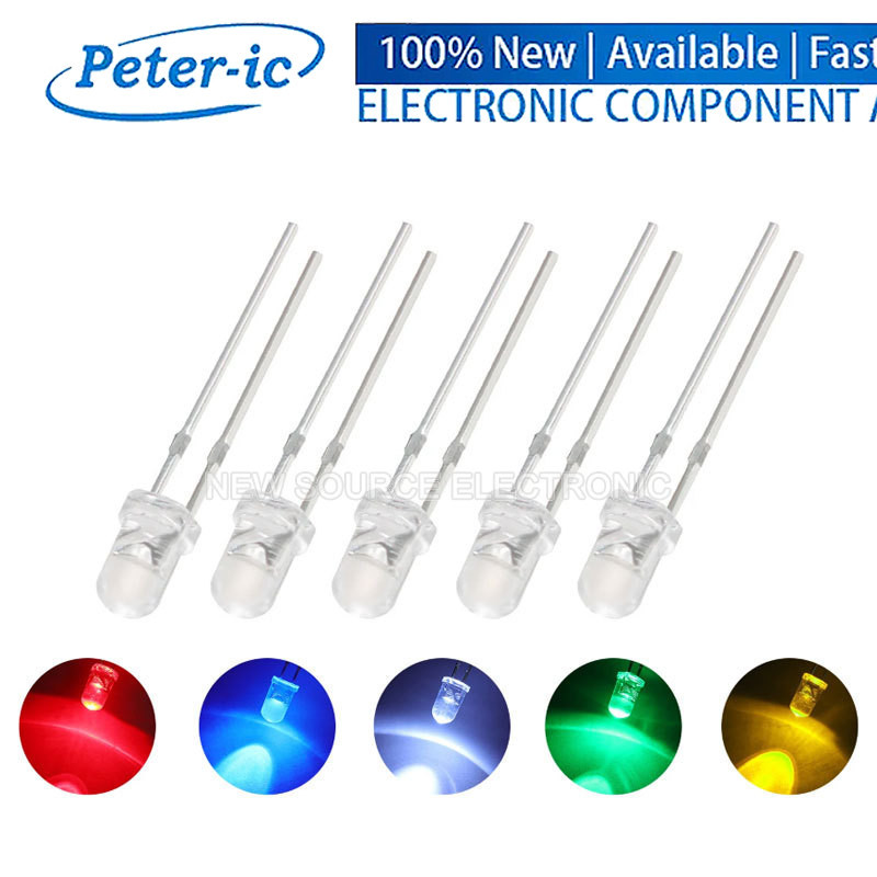 (100 ชิ้น) F3 F5 LED DIP Diode สีขาว Emits แสงสีขาว. แดง น้ําเงิน เขียว เหลือง 3 มม. 5 มม. ไดโอดวัดแสง DIY