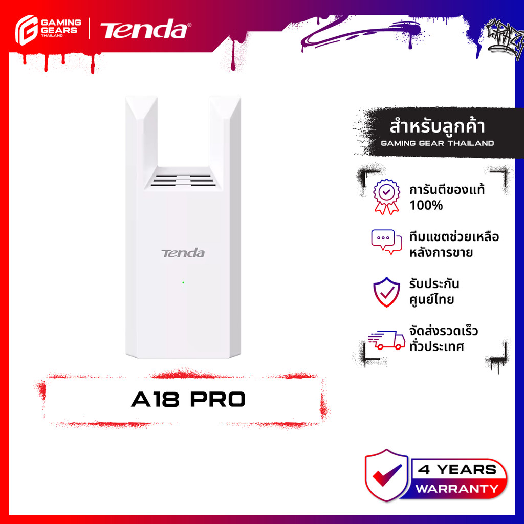 Tenda A18 Pro AC1200 Dual-Band Wi-Fi Range Extender (Gigabit Ethernet Port) อุปกรณ์ขยายสัญญาณ Wi-Fi