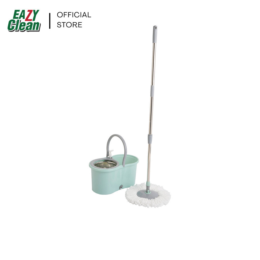 ชุดถังปั่น Spin Mop พร้อมไม้ถูพื้นผ้าไมโครไฟเบอร์ สีเขียวอ่อน