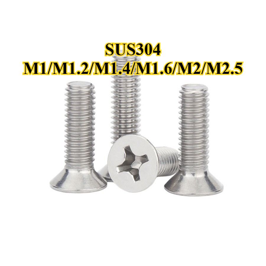 น็อต สกรู หัวเตเปอร์ แฉก F+ สเตนเลส 304 เกลียวมิล หยาบ M1/M1.2/M1.4/M1.6/M2/M2.5 Flat Head Phillip Machine Screw[GYYY-TG]