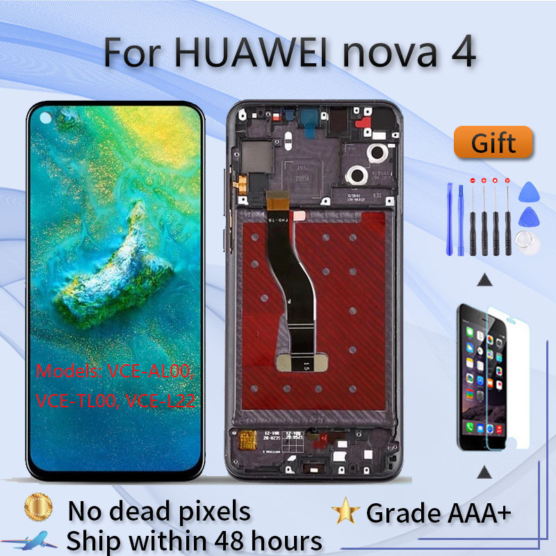 สําหรับ Huawei nova 4 VCE-AL00 VCE-TL00 VCE-L22 หน้าจอ LCD ชุดด้านหน้า touch glass,พร้อมชิ้นส่วนซ่อม
