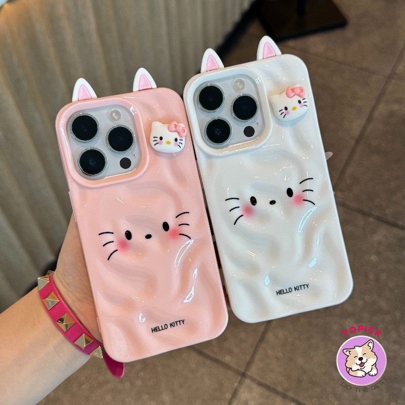 เหมาะสําหรับ IPhone 16 15 14 13 12 11 Pro Max X XR XS Max 7 8 Plus เคสโทรศัพท์สาวน่ารัก 3D หูแมวน่ารักผู้หญิงฝาครอบ ATW