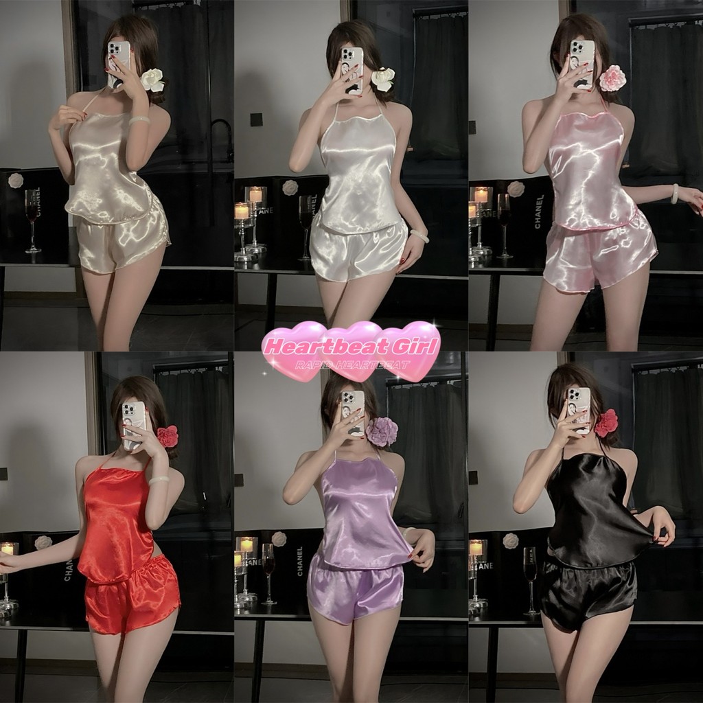 【Heartbeat Girl】~ 💓 เซตชุดนอน สายเอี๊ยชุดนอน มีให้เลือกหลากหลายสี วัสดุลูกไม้ ผ้าเนียน เซ็กซี่และสบาย ส่งไวจากไทย