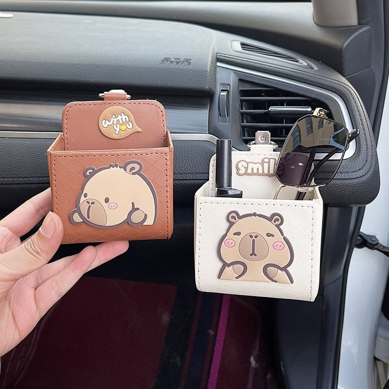 กล่องเก็บของในรถแถวหน้า แขวนระบายอากาศน่ารัก คาปิบาระ ที่เก็บโทรศัพท์สําหรับผู้หญิง ด้านหน้า แขวนอากาศออกบัตร 20250828
