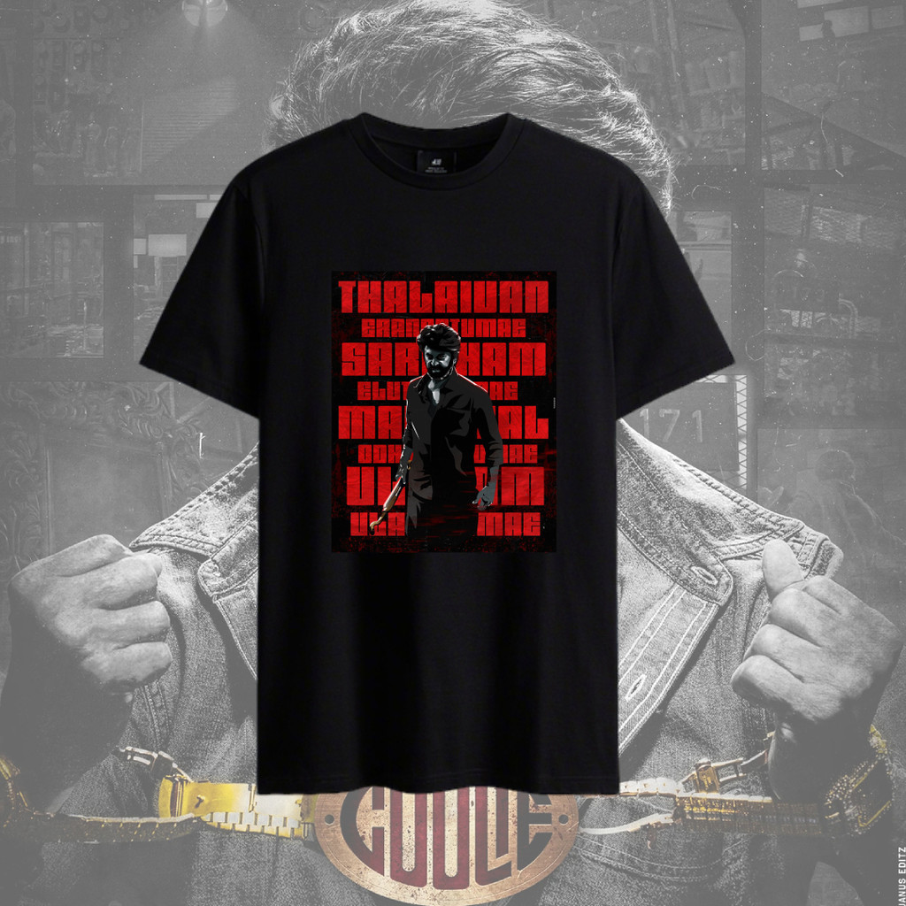 เสื้อยืดโอเวอร์ไซส์BAJU Coolie Rajini T เสื้อ SUPER STAR RAJINI เสื้อ Coolie ภาพยนตร์ 100% ผ้าฝ้ายแข