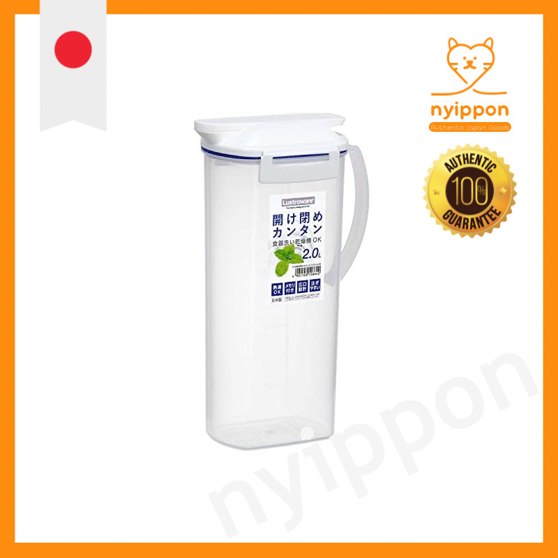 Iwasaki Industrial Fellows One-Push Pitcher Thermal Cold Water Bottle 2.0L White, Dimensions: 16.9x1