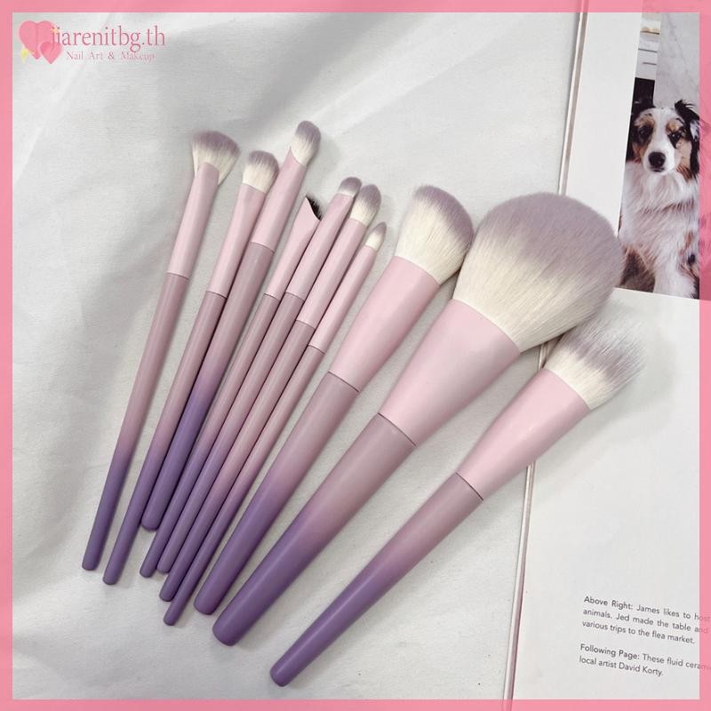 RENBG ชุดแปรงแต่งหน้าสีม่วง 10 ชิ้น, แปรงแป้งฝุ่น, แปรงอายแชโดว์, ชุดเครื่องมือความงามครบชุดแปรงคอนซ