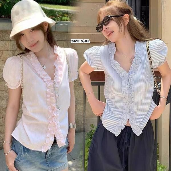 mimi&didi#เสื้อเชิ้ตแขนสั้นสำหรับผู้หญิง,สไตล์ลำลองฤดูร้อน,จับคู่กับท็อปส์ซู,แฟชั่น,เสื้อผ้าสตรีย้อนยุค#99175