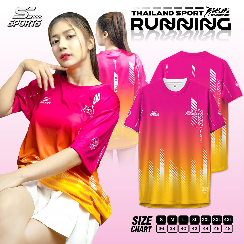 SC Sports เสื้อกีฬา เสื้อพิมพ์ลาย Run03-ชมพูเหลืองทูโทน งานจริงสวย สีสด หนา145g นุ่มลื่นใส่สบาย