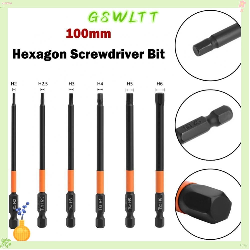 GSWLTT ดอกสว่านหกเหลี่ยม 6 ชิ้น, ชุดดอกสว่านไขควงแม่เหล็ก, คุณภาพสูง 1/4 Shank H2-H6 ยาวไขควงซ็อกเก็ตบิต