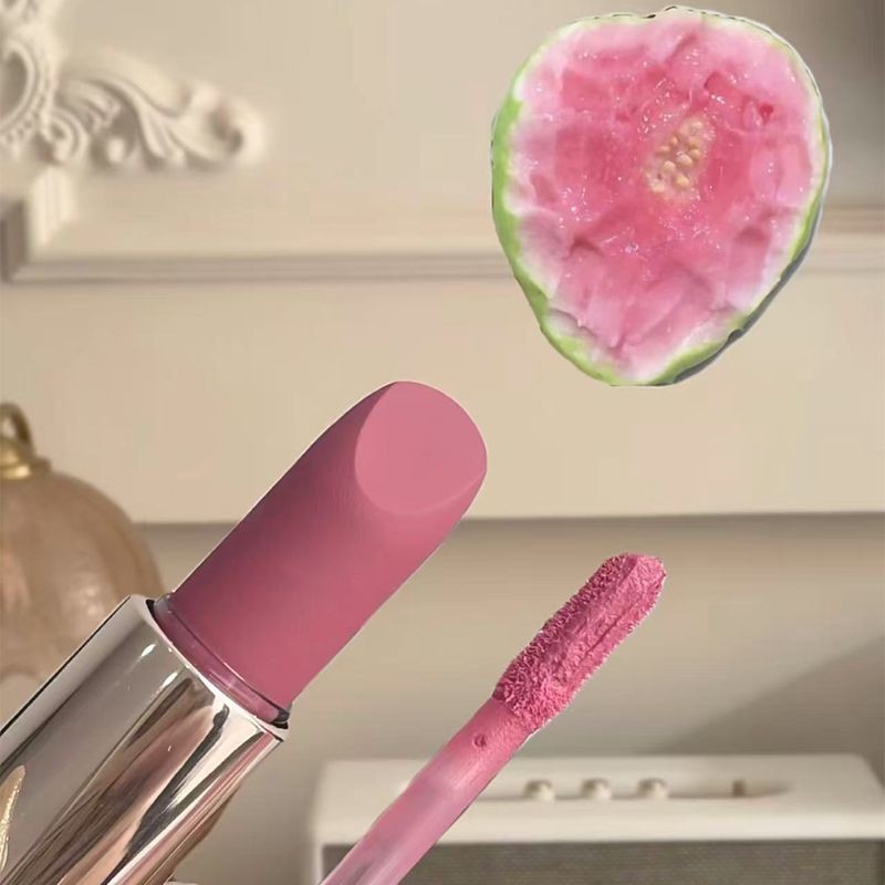 芭乐柠檬绿茶ins橄榄皮天菜柔雾口红丝绒哑光唇膏不掉色学生素颜Guava Lemon Green Tea Ins Olive Skin Teadish Soft20250904
