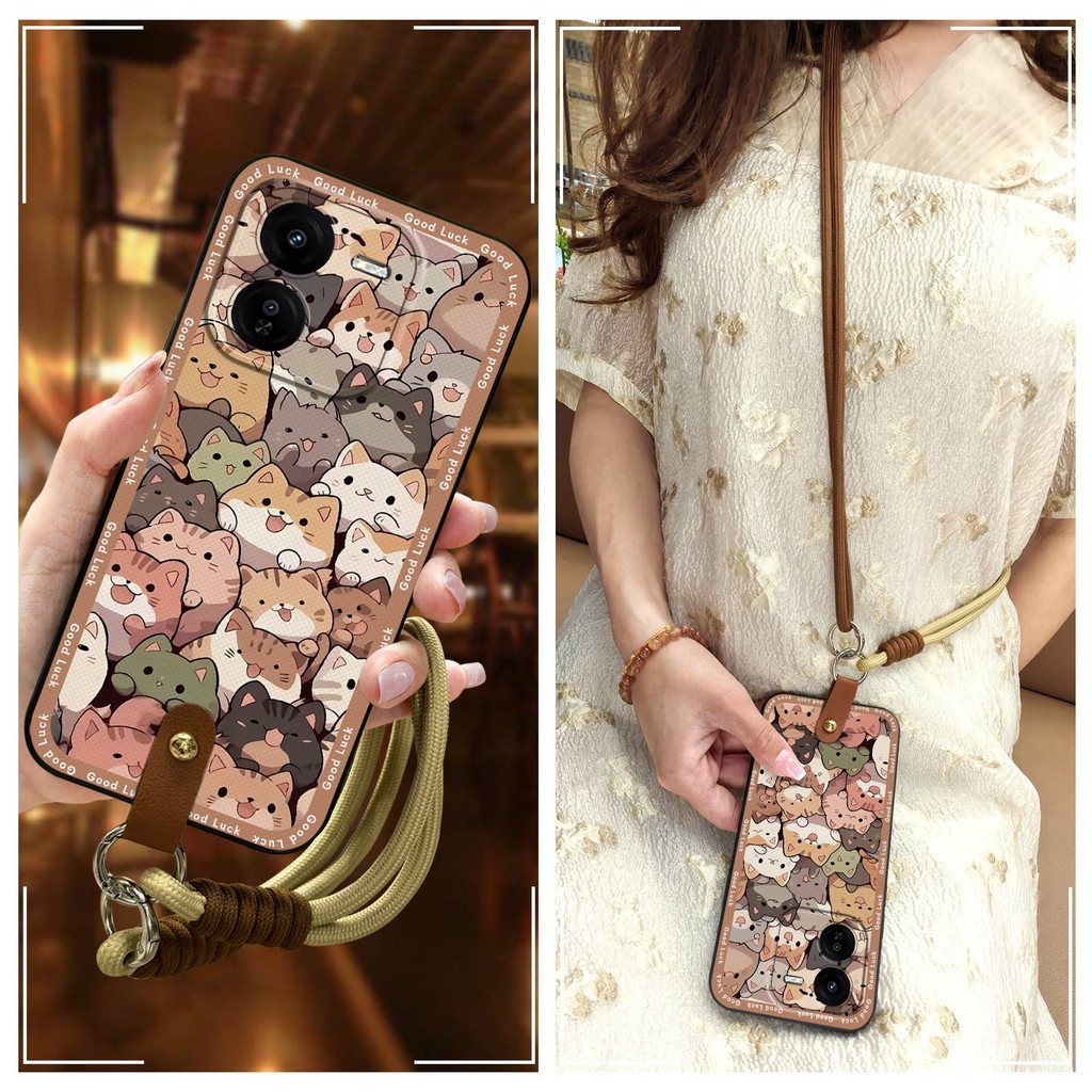 สองสีสร้างสรรค์ VIVO IQOO Z9X 5G/Y37 Pro 5G เคสโทรศัพท์แนวทแยงเชือกเส้นเล็กเนื้อสายรัดข้อมือซิลิโคนร