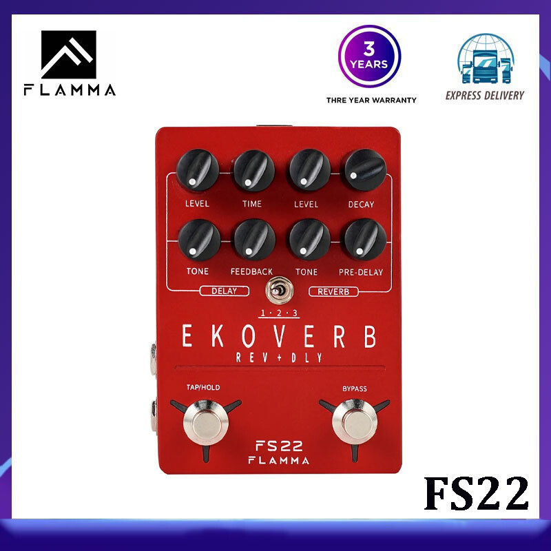ในสต็อกFLAMMA FS22 Ekoverb Dual Reverb Delay Pedal พร้อม Freeze และ Trail On Function พร้อมแหล่งจ่าย