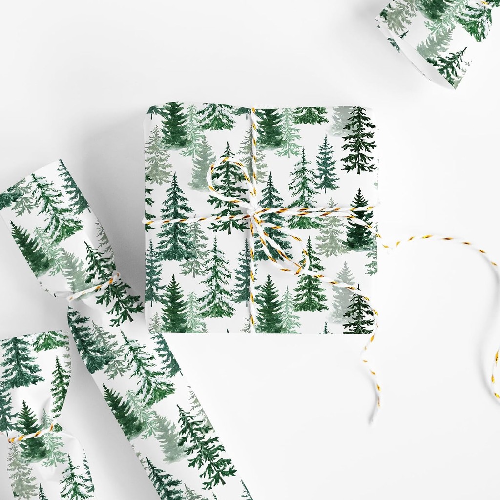 JarThenaAMCS กระดาษห่อฤดูหนาว - มินิม้วน - 17 นิ้ว x 32.8 Ft กระดาษห่อของขวัญต้นสนสีน้ํา Christmas T