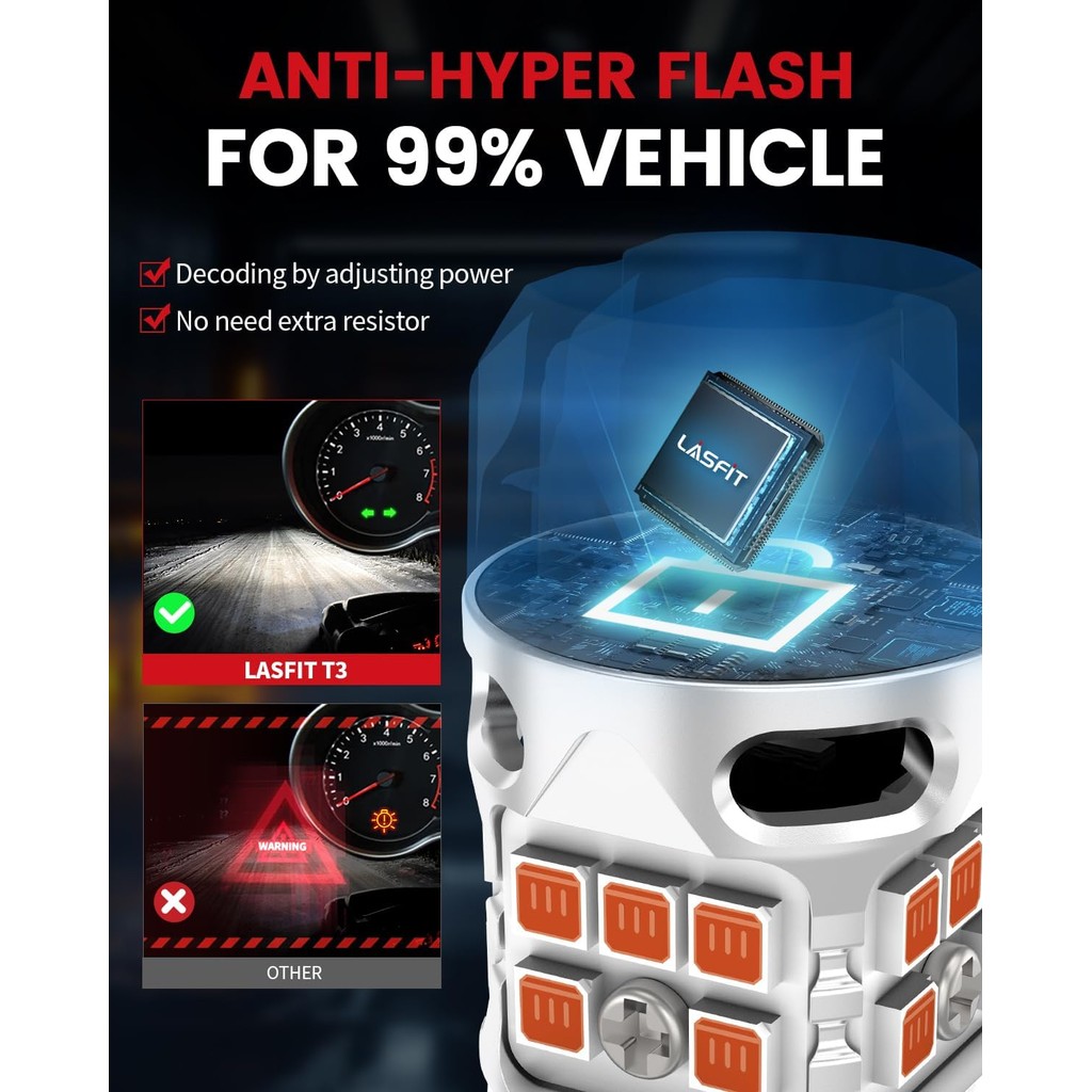 LASFIT T3 7440 7443 ไฟเลี้ยว LED Amber หลอดไฟ CANBUS ข้อผิดพลาดฟรีใหม่ Extreme Bright 7444na Light 7