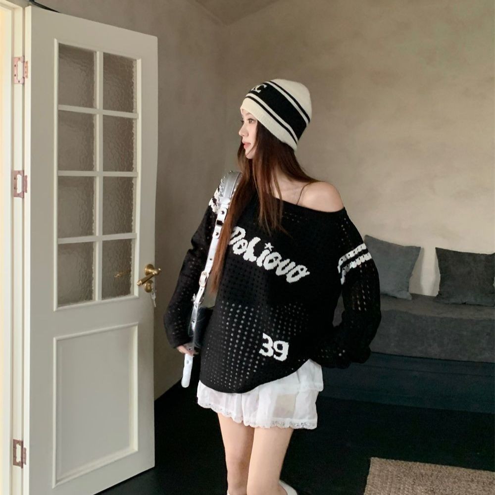 เสื้อถักแขนยาวไหล่เฉียง สไตล์อเมริกันทันสมัย สำหรับฤดูใบไม้ร่วง - รูปที่ 5