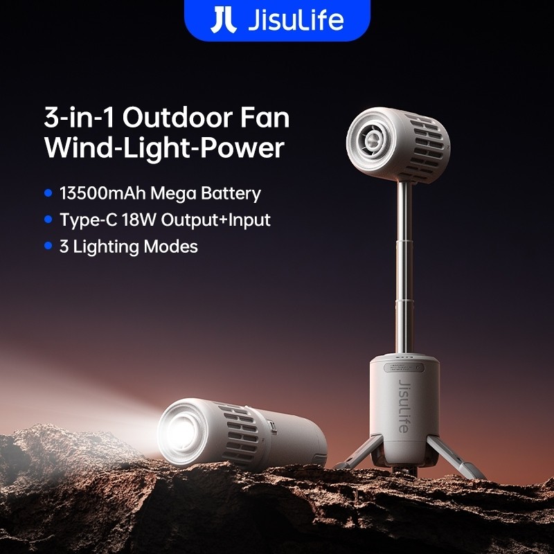 ใหม่JITSULIFEพัดลมกลางแจ้งUltra 1 13500mAh Multi-Functional Campตั้งพื้นแบบพกพาTelescopic