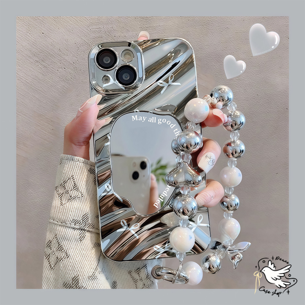 COD-ในไทย💥For iPhone 16 11 15 Pro Max 7 8 Plus 12 13 14 Pro Max XR XS Max เคส โบว์ผีเสื้อสีน้ำเงิน Mirror ป้องกันการตก