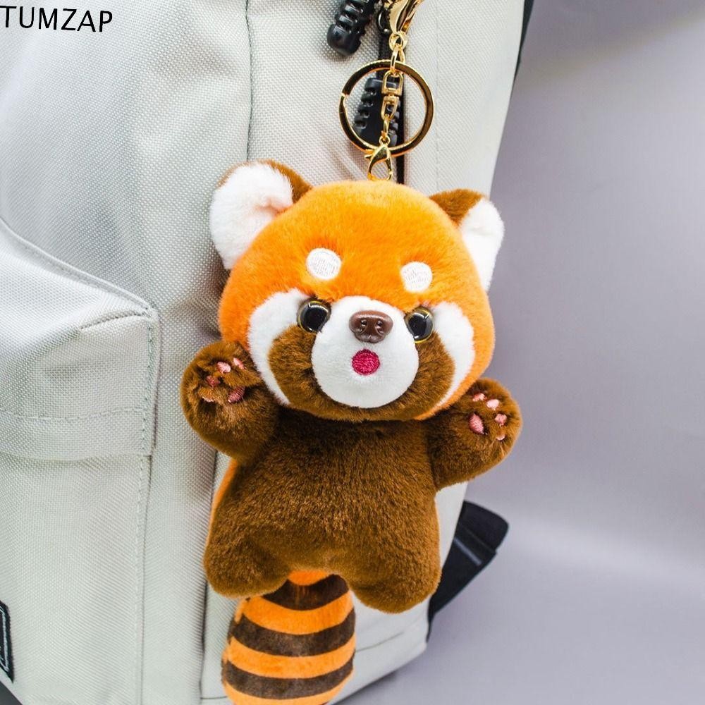 TUMZAP พวงกุญแจตุ๊กตาแพนด้าสีแดง, ของเล่นการ์ตูน Kawaii ตุ๊กตาสัตว์จี้, ตุ๊กตาสร้างสรรค์แฟชั่น Soft Red Panda Plushies จี้แขวนอุปกรณ์เสริม