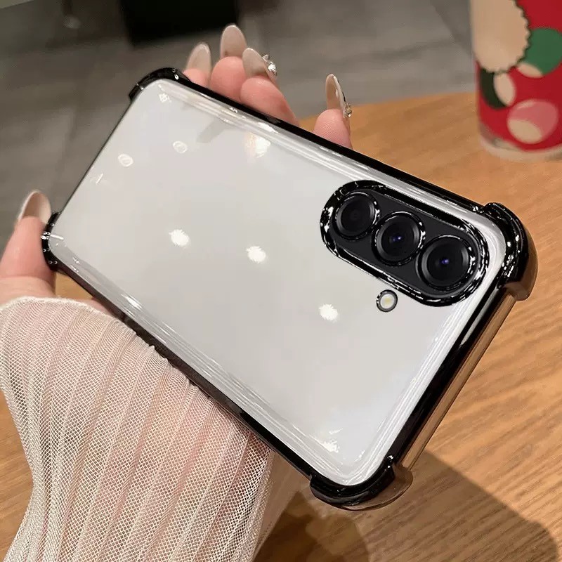 Anti Drop Electroplated โปร่งใสเคสโทรศัพท์ TPU อะคริลิคมุมถุงลมนิรภัยพร้อมฟิล์มเลนส์สําหรับ Samsung Galaxy A05 A05S A07 A15 A16 A17 A25 A26 A34 A35 A36 A53 A54 A55 A56 4G 5G