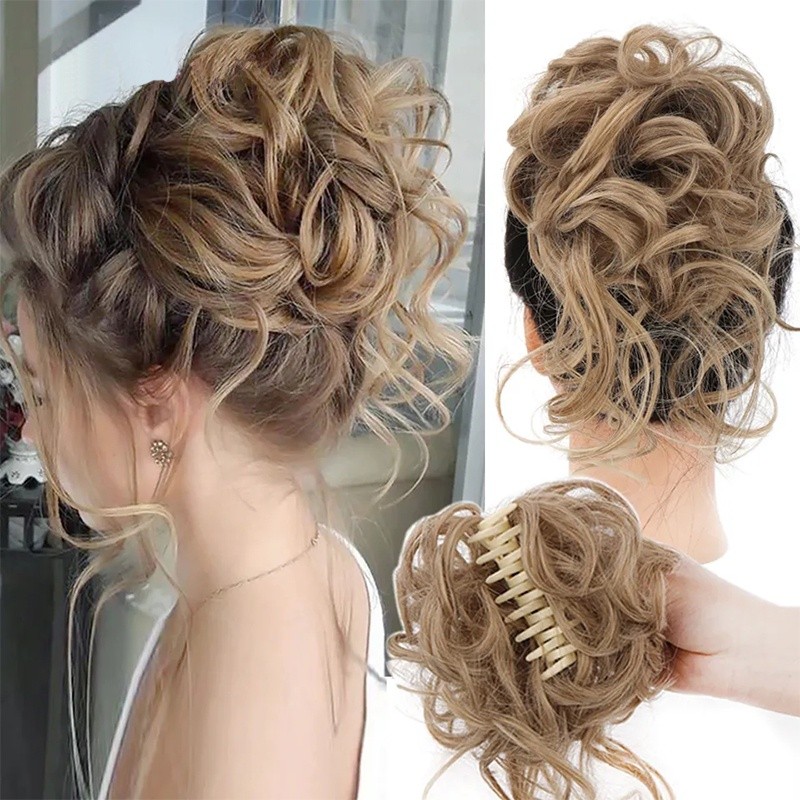 Curly Claw Chignon สังเคราะห์ สำหรับผู้หญิง ทำผมทรงมัสมองและยึดผมปลอมอย่างเป็นธรรมชาติ