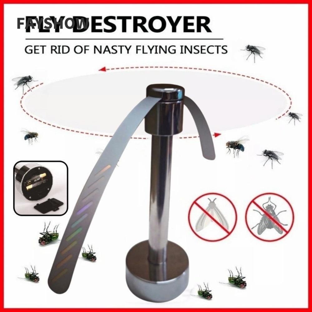 FAYSHOWTH เครื่องดักแมลงวันอัตโนมัติ, Silent Keep Fly Repellent Fan, แบตเตอรี่แบบพกพาสแตนเลสพัดลมอาห