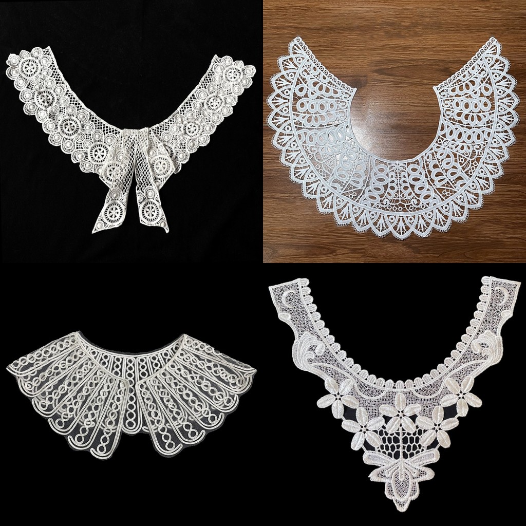 1 PC Hollow Out เย็บปักถักร้อยดอกไม้คอโพลีเอสเตอร์ผ้าไหมลูกไม้ Trim Corsage ผ้าเย็บ DIY Craft Patch 