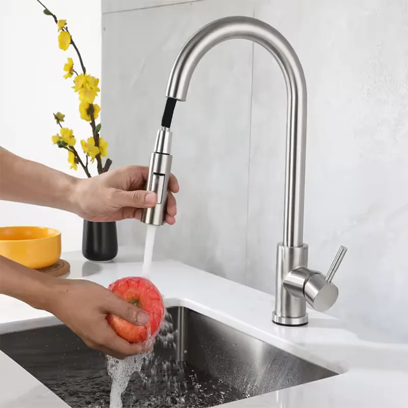 Kitchen Faucet Stainless Steel Brushed Faucet Kitchen Sink Faucet Pull-out Kitchen Water Faucet Sing
