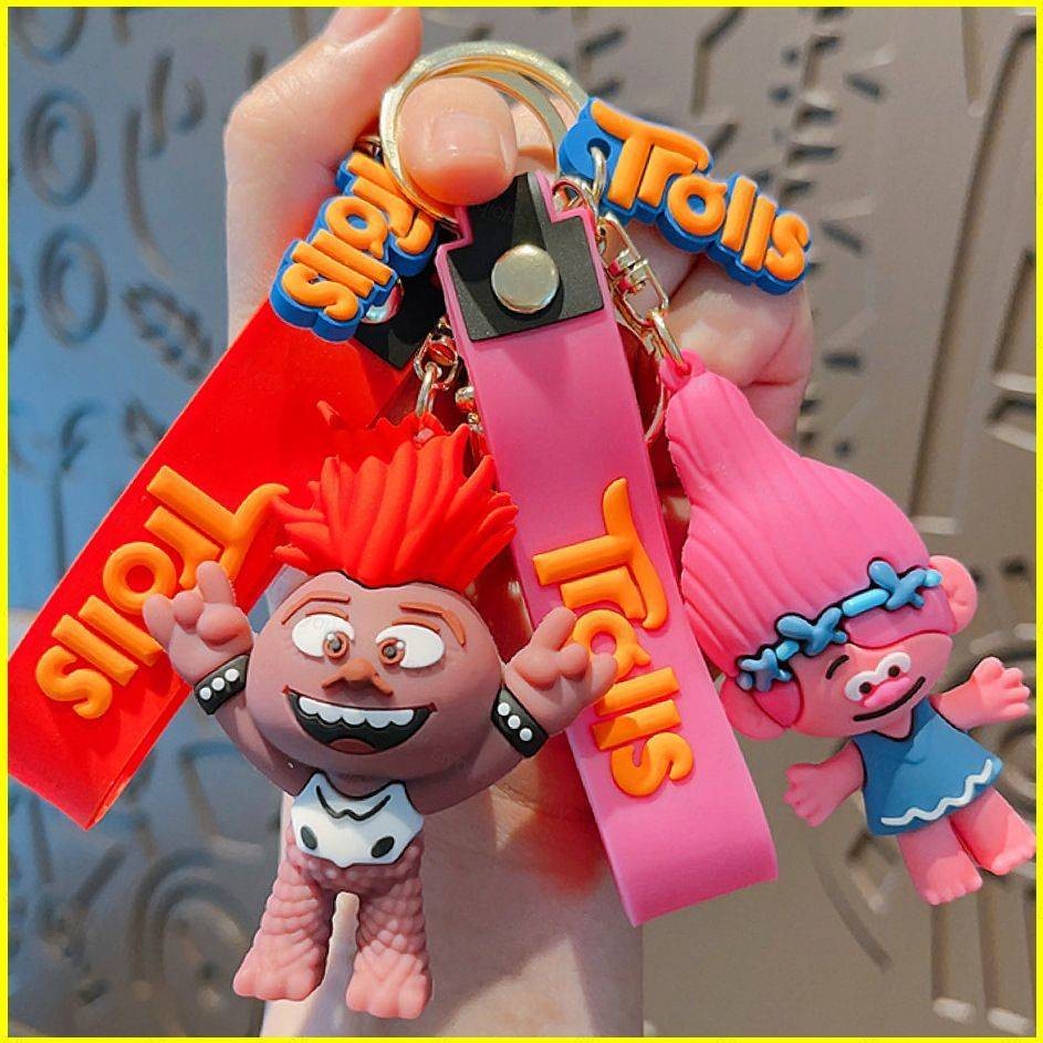 SY2 Trolls การ์ตูนน่ารักพวงกุญแจสาขา Poppy Tiny Diamond DJ Suki จี้ห้อยกระเป๋า Biggie พวงกุญแจ YS2