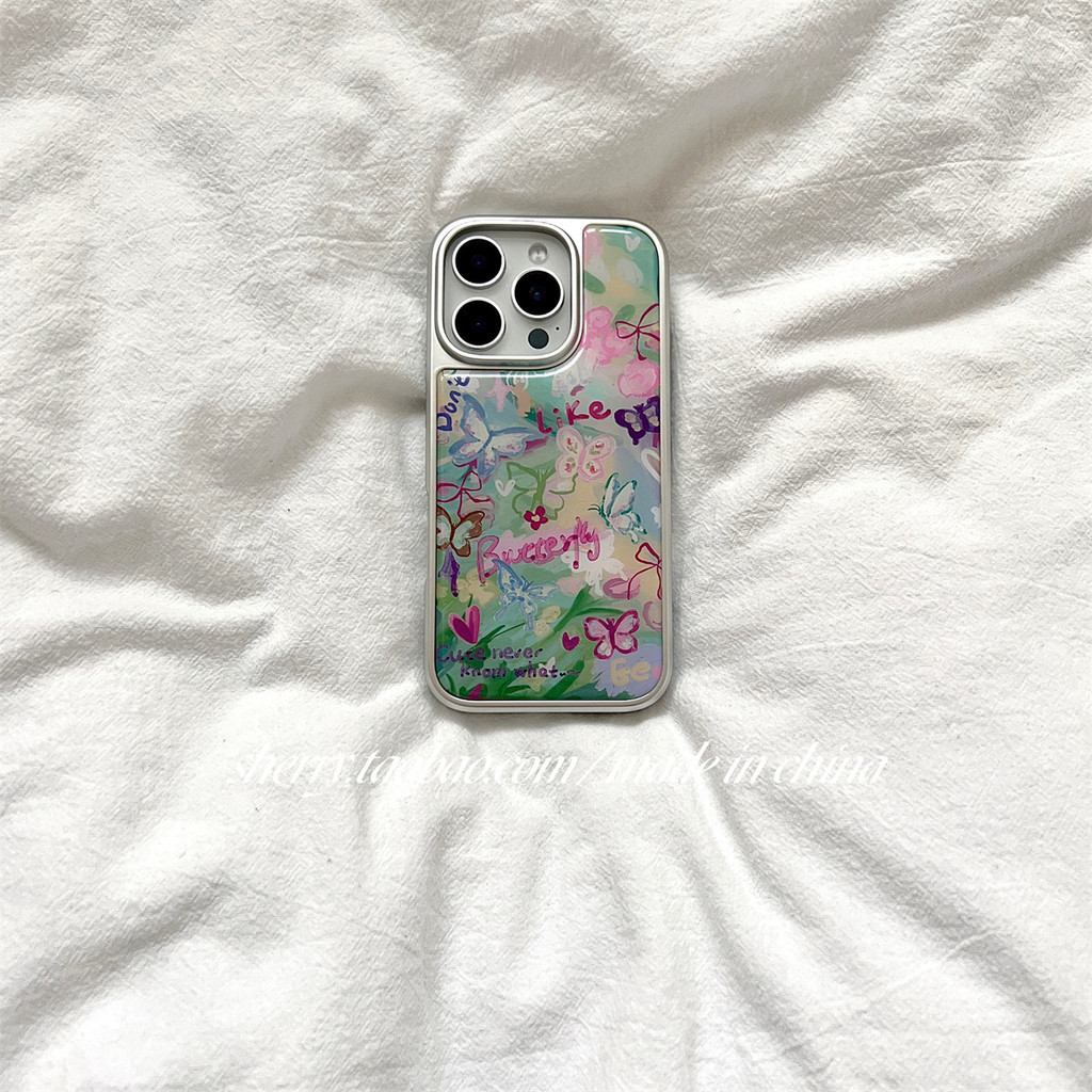 ภาพวาดสีน้ํามันสีผีเสื้อเคสโทรศัพท์ Anti-Fall สําหรับ iPhone 16 Promax 15 Promax 11 12 13 14plus 15plus 16e 16plus 16pro 15pro