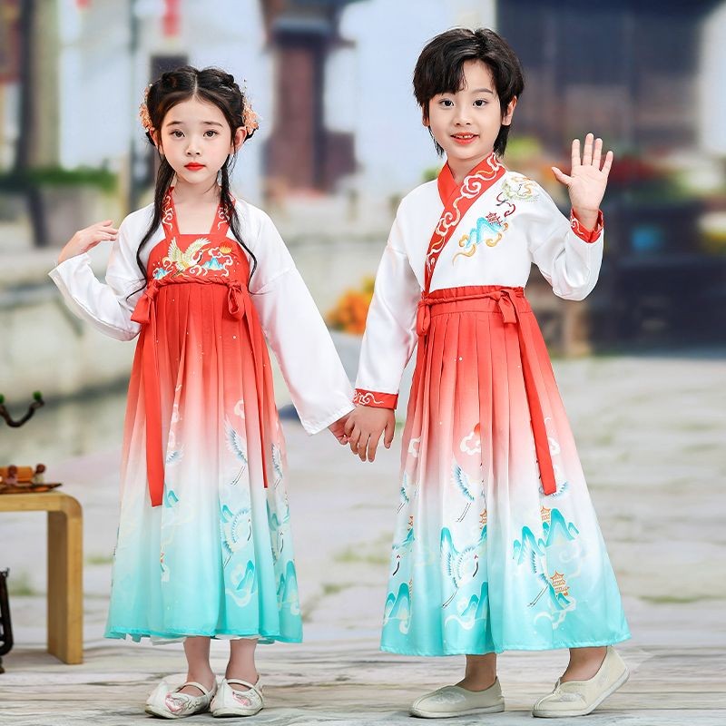 ชุดHanfuสำหรับเด็กหญิงปี2024 สไตล์จีนโบราณ ชุดRuบางเบา