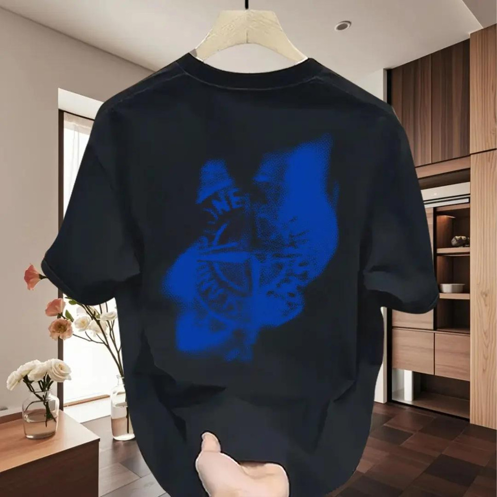 ขนาดขนาดใหญ่พิเศษขนาดใหญ่ Neckline คอกลม 2025new23 ฤดูร้อนใหม่แขนสั้น 2025 เสื้อยืดหนังนิ่ม American