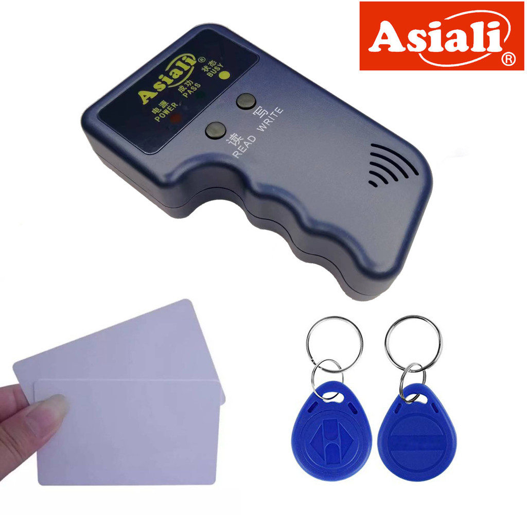 ASIALI ใหม่ 125KHz Handheld RFID ID Card Copier Reader Writer พร้อม 2 แท็กที่เขียนได้ 2 ใบ