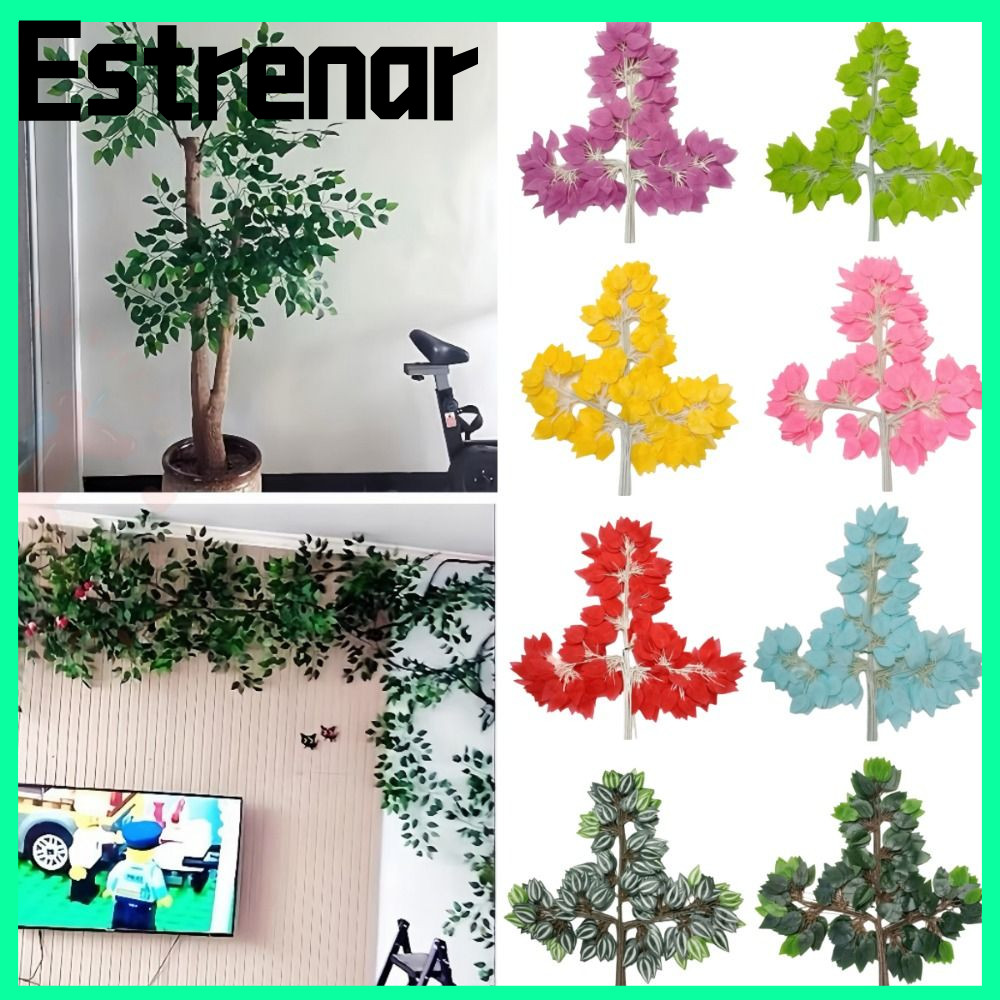 ESTRENAR 12PCS ประดิษฐ์ Banyan ใบผ้าไหมหลากสีจําลองสาขา Ficus สร้างสรรค์สมจริงปลอม Banyan Tree Leave