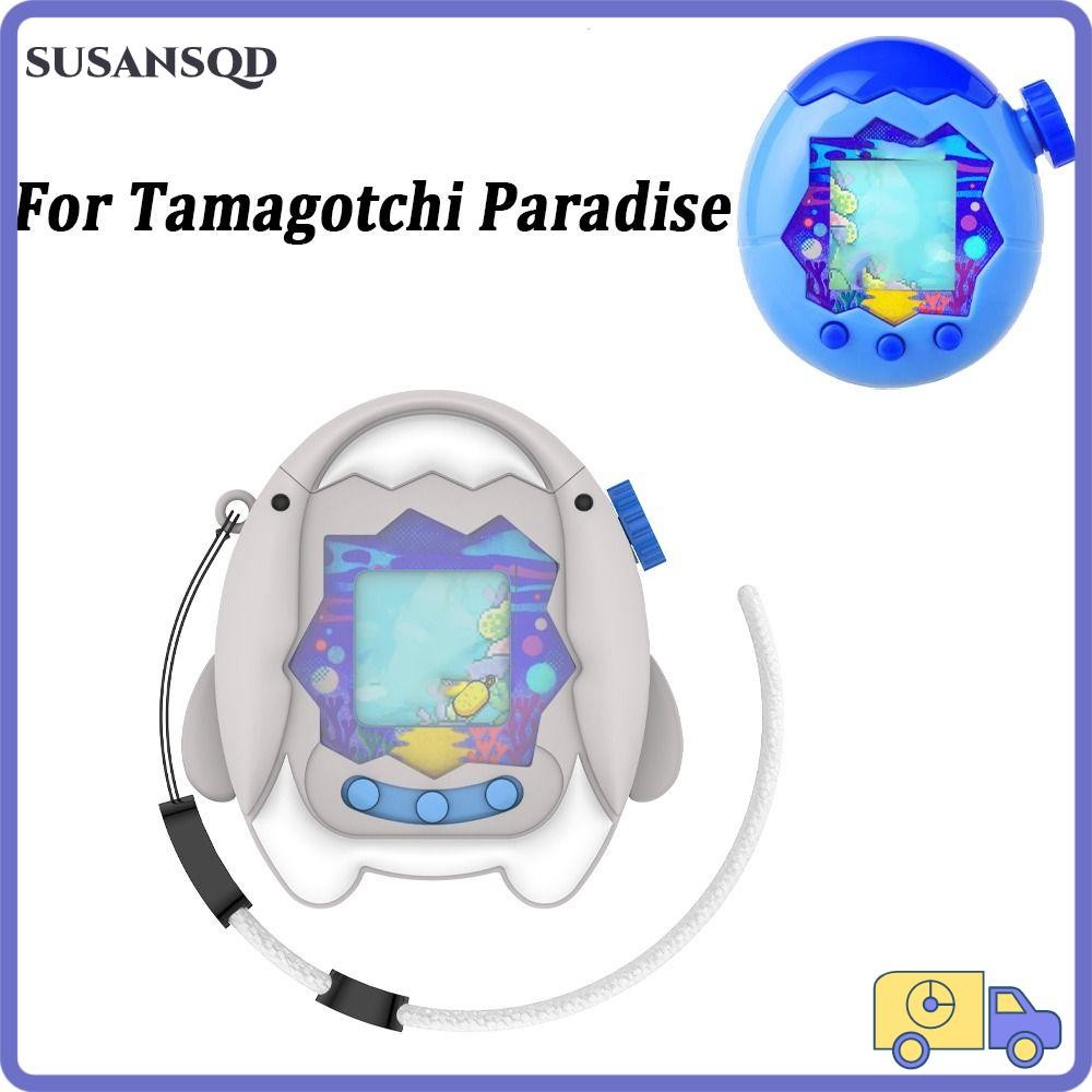 SUSANSQD เกมคอนโซลป้องกัน, ซิลิโคนน่ารักการ์ตูนผิวปก, ป้องกันรอยขีดข่วนกันกระแทกพร้อมตัวป้องกันคอนโซลเชือกเส้นเล็กสําหรับ Tamagotchi Paradise