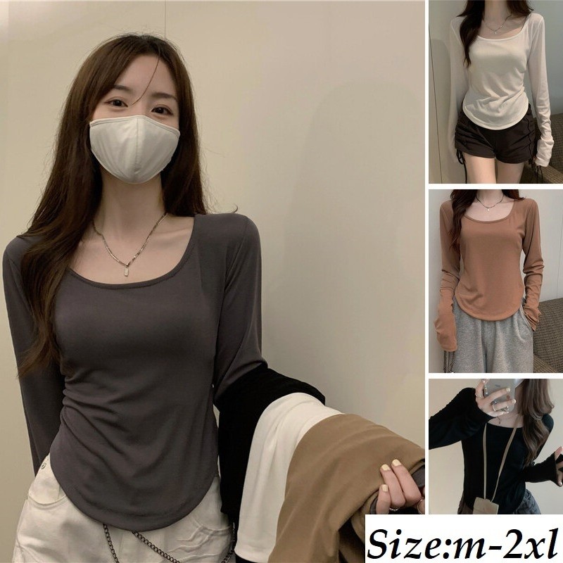 FASHION.61 เสื้อยืดเเขนยาว เอวลอยผู้หญิง เสื้อแฟชั่นสีพื้น รุ่น W6806