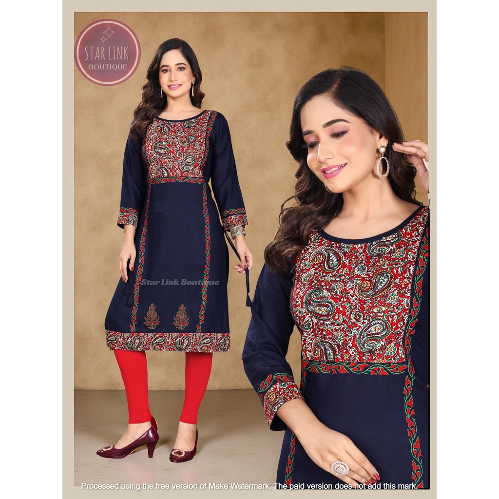 Top Only Straight Kurti พิมพ์เรยอน Kurti ชุดลําลองทุกวัน