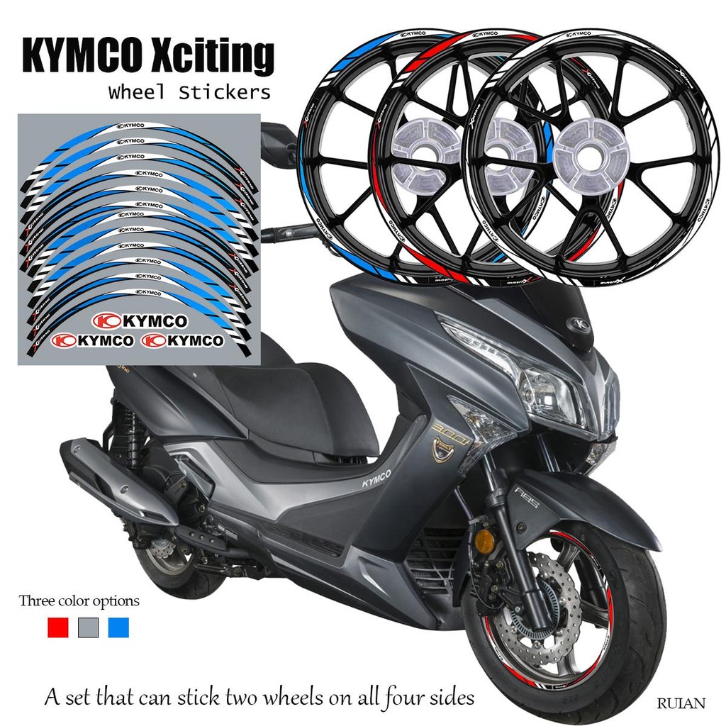 ด้านหน้า 15 ด้านหลัง 14 นิ้วสติกเกอร์ล้อสําหรับ KYMCO Xciting VS 400 Xciting X350 อุปกรณ์เสริมรถจักร