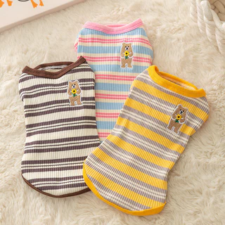 เสื้อกั๊กสุนัขแขนกุดลายทางใหม่สําหรับเท็ดดี้บิชอนสุนัขขนาดเล็กและขนาดกลางเสื้อผ้าสองขาสําหรับแมวเสื้อผ้าสัตว์เลี้ยงยืดหยุ่นบาง