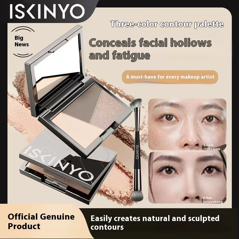 3 in 1 Iskinyo คอนซีลเลอร์ Matte Highlighter คอนซีลเลอร์ Brightener Facial Shadow จมูก Shadow คอนซีล
