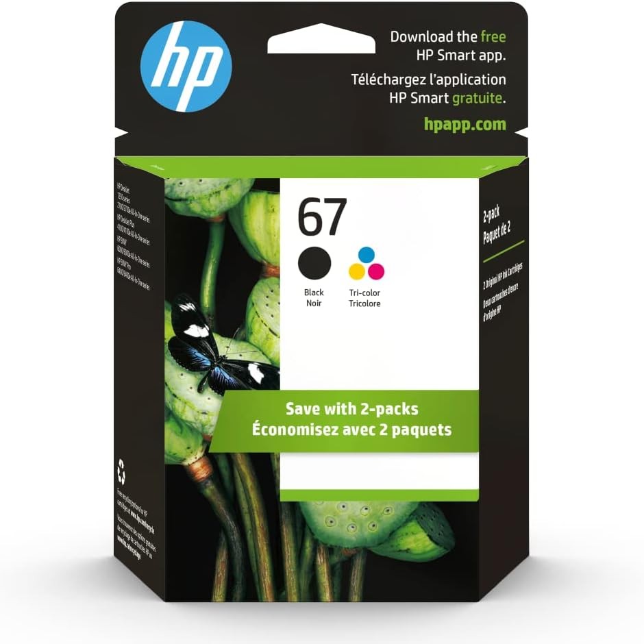 ตลับหมึก HP 67 สีดํา/สามสีสําหรับเครื่องพิมพ์ HP | ใช้งานได้กับเครื่องพิมพ์ Series: DeskJet 1255, 27