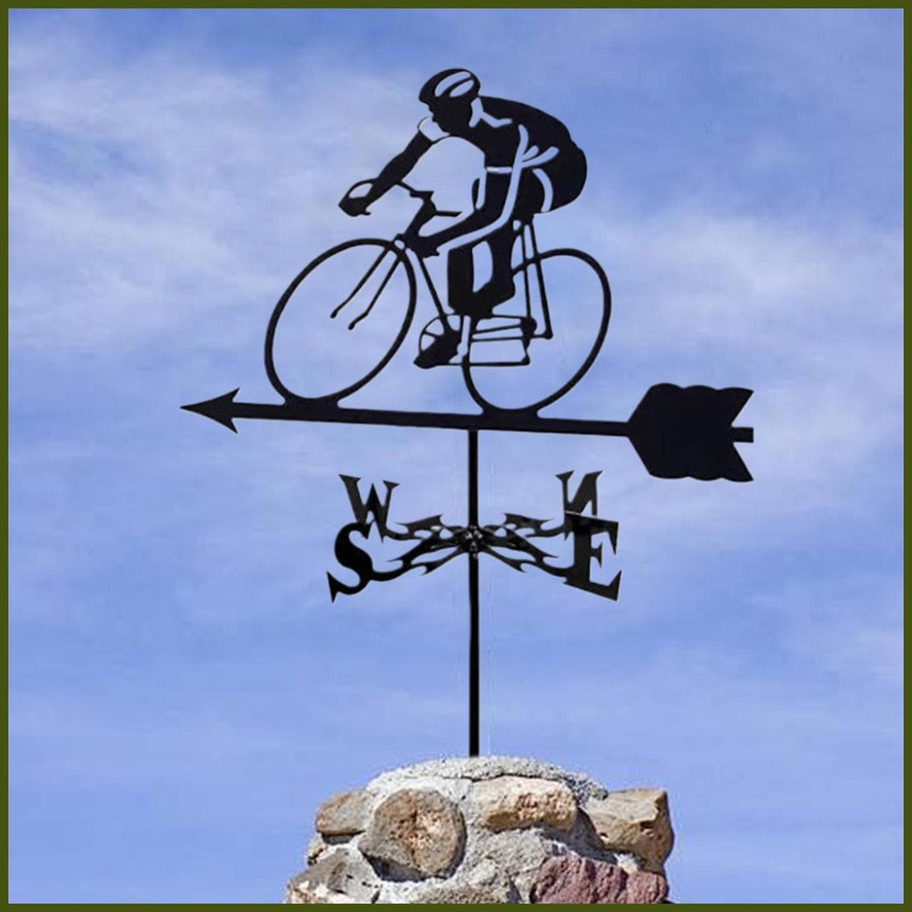 Weathervane สําหรับ Garden Bike Riders Weather Vane ทิศทางตัวบ่งชี้เครื่องมือวัด Stake ตกแต่งสําหรับ