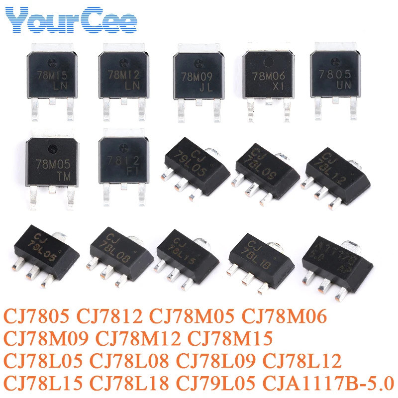 20pcs CJ7812 CJ7805 CJ78M15 CJ78M12 CJ78M09 CJ78M06 CJ78M05 TO-252-2 1.25W SMD Linear เครื่องปรับแรง