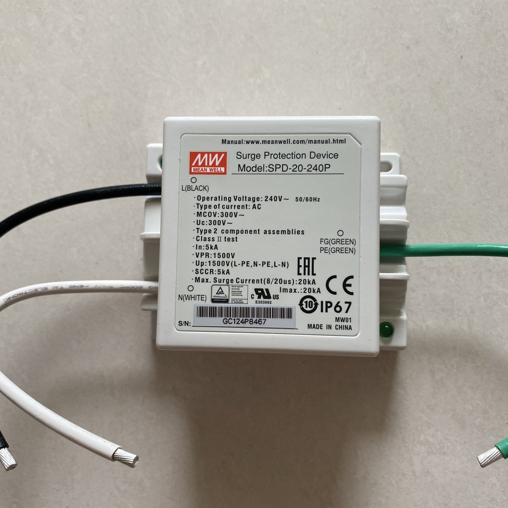 MEAN WELL SPD-20-240P SPD-20-277P 20kA อุปกรณ์ป้องกันไฟกระชาก SPD-20 คุณภาพสูง