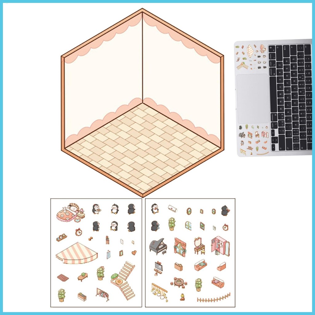 3D House ชุดสติกเกอร์ทําการ์ตูนไดอารี่สติกเกอร์ Make Your Own สติกเกอร์สําหรับขวดน้ําแล็ปท็อป Scrapb