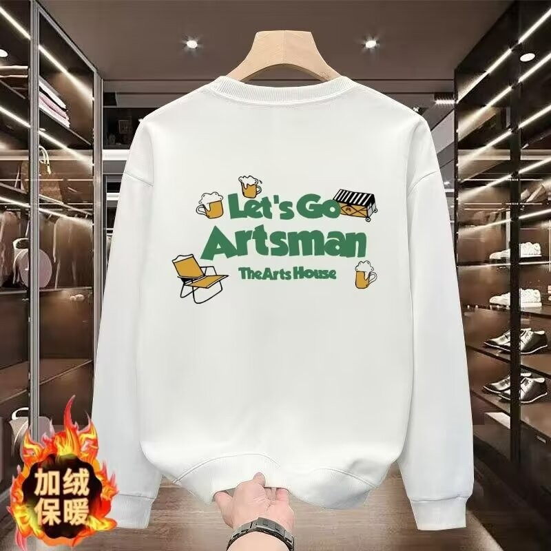2025 NEW 20252025 Spring Autumn Winter New Fleece Sweatshirt Men's Letter Print Youth Crew Neck Hood