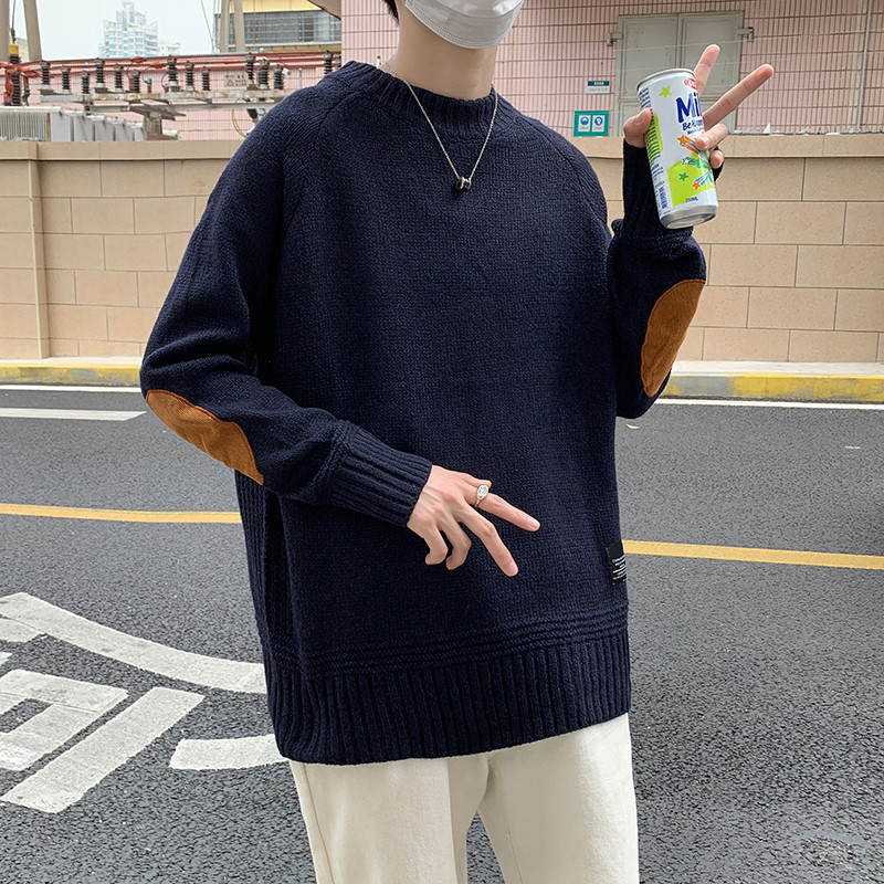 เสื้อกันหนาวผู้ชายแบบ retro round neck sweater สไตล์เกาหลี ไซส์ใหญ่ แต่งได้หลากหลายโอกาส