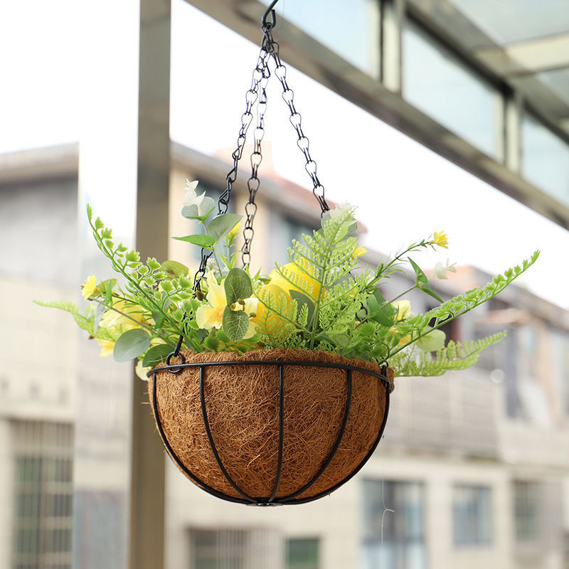 กระถางแขวนใยมะพร้าว กระถางแขวนตะกร้า กระถาง สายเป็นโซ่เหล็ก ใส่ได้ทั้งต้นไม้จริง ต้นไม้ปลอม เหมาะสำหรับ ระเบียง ห้องนั