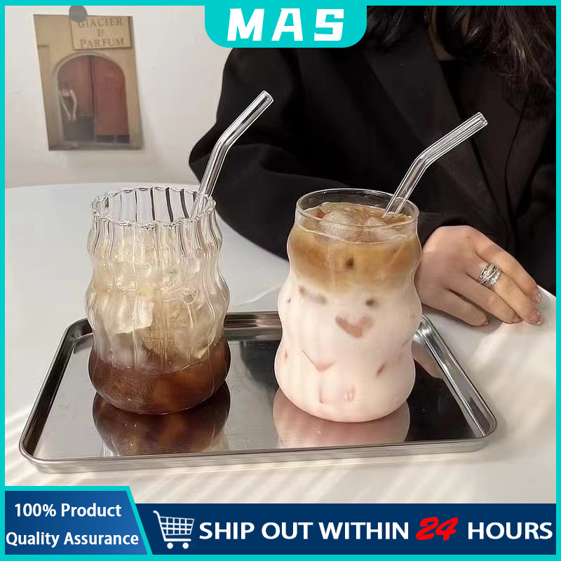 MAS ถ้วยชานมแก้วกาแฟ ทรงกลม สไตล์เกาหลี มีขนาดให้เลือก แก้วกาแฟใสทนความร้อนสูง ดีไซน์สวยงามจากแก้วบอโรซิลิเกต