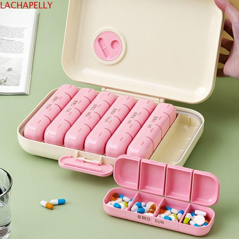 LACHAPELLY ที่เก็บยา 7 วัน, กันฝุ่น 21/28 Grid Daily Pill Box, บรรจุยา Moisture-proof Waterproof Wee